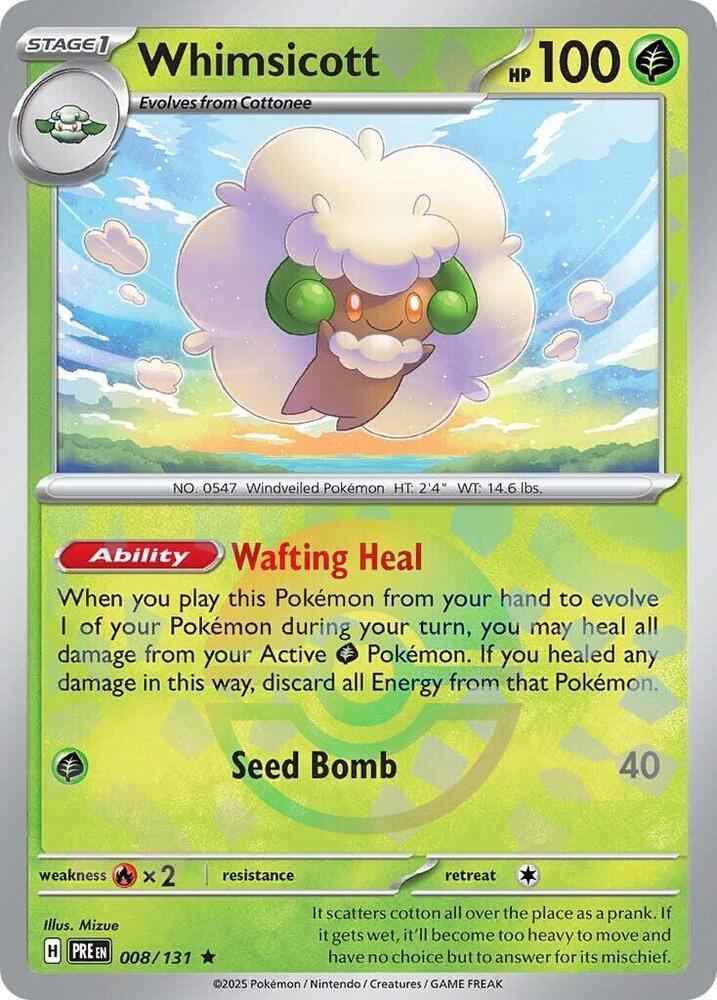 Whimsicott (Poke Ball Pattern) Holo Rare SV: Prismatic Evolutions 008/131 NM 202