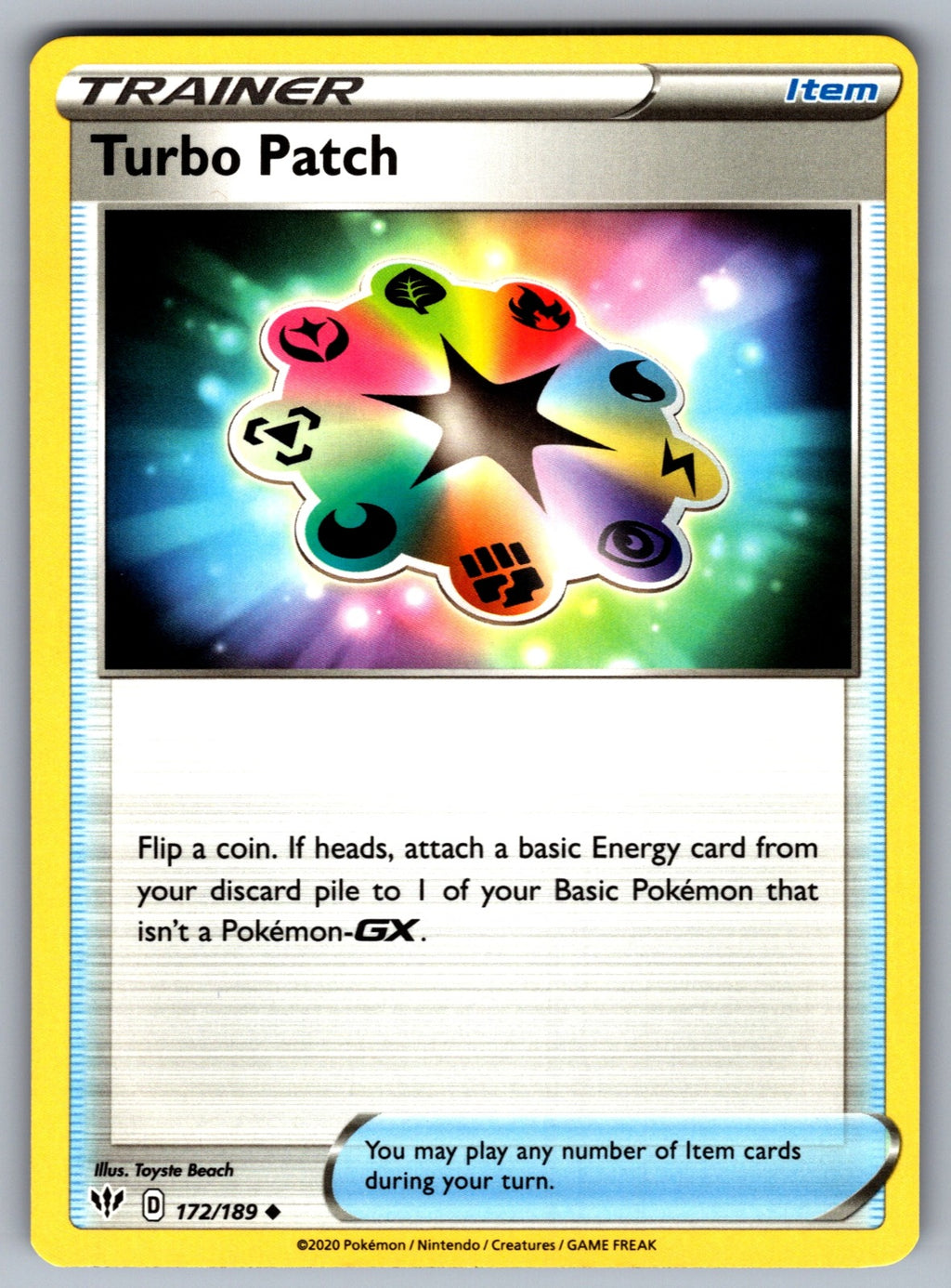 Turbo Patch Uncommon SWSH03: Darkness Ablaze 172/189 NM 2020
