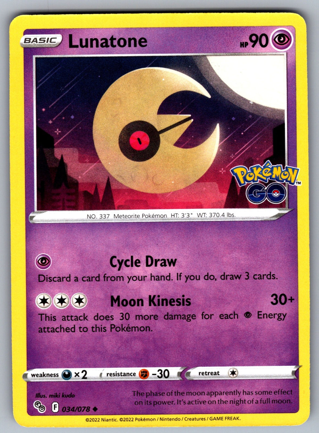 Lunatone Uncommon Pokemon GO 034/078 NM 2022