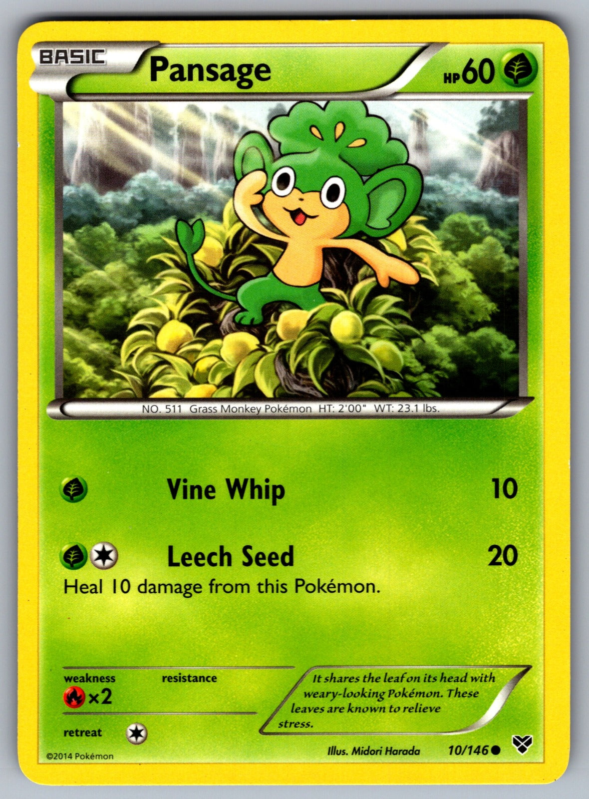 Pansage Common XY Base Set 10/146 LP 2014
