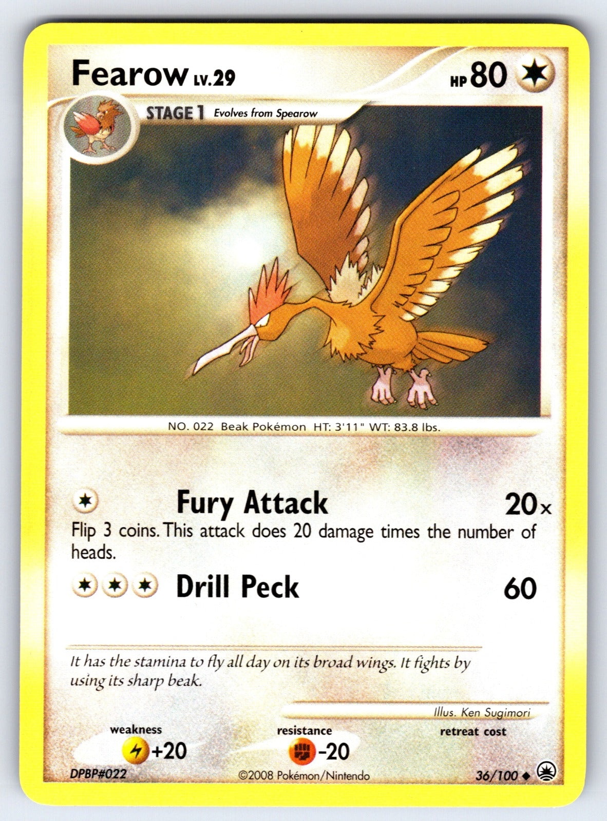 Fearow Uncommon Majestic Dawn 36/100 LP 2008