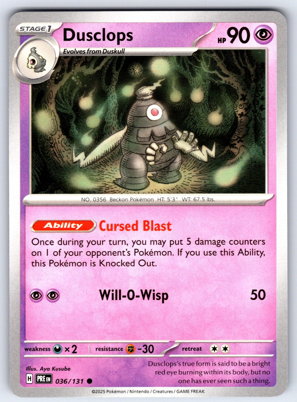 Dusclops Common SV: Prismatic Evolutions 036/131 NM 2025