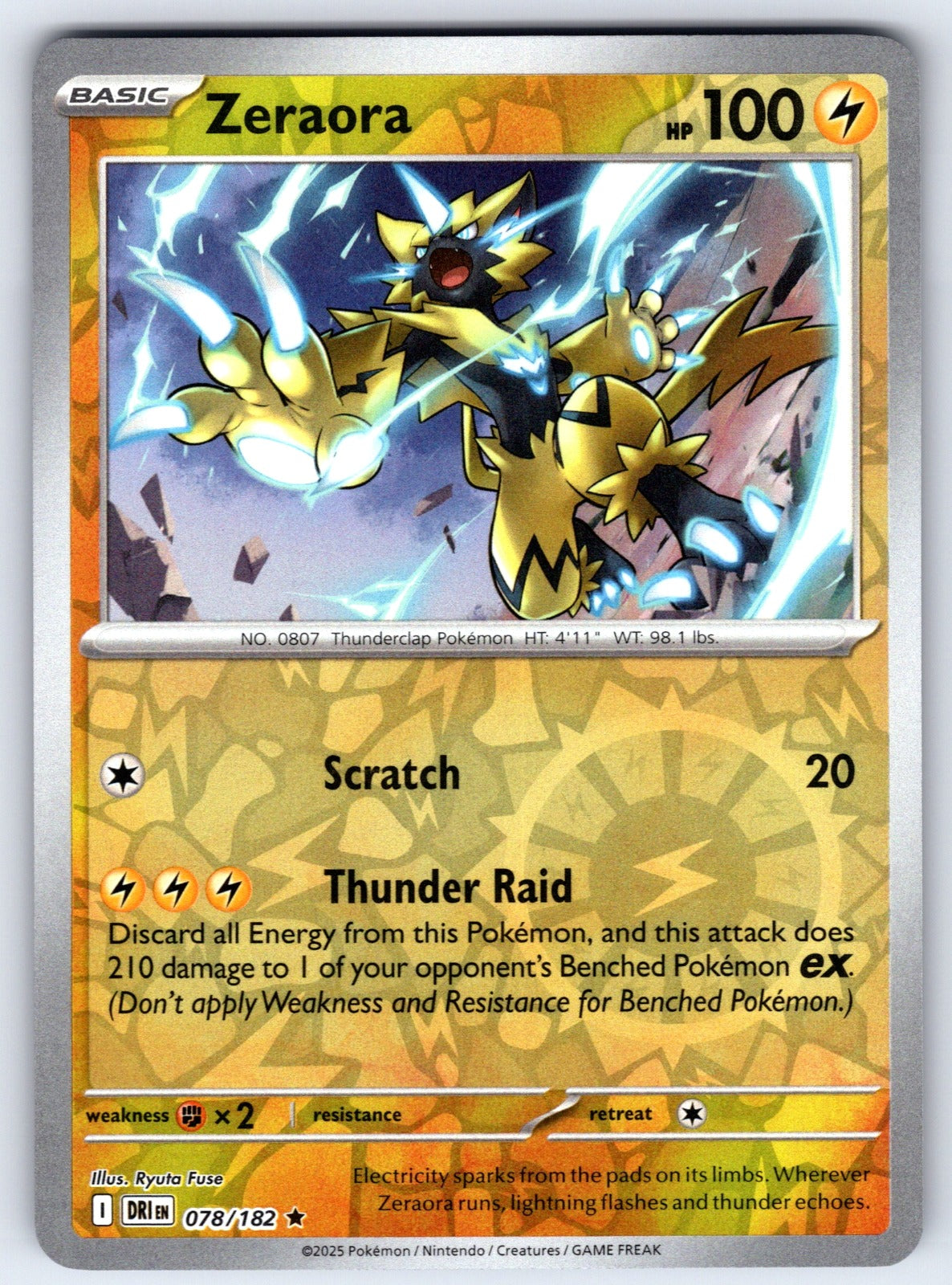 Zeraora Reverse Holo Rare SV10: Destined Rivals 078/182 NM 2025