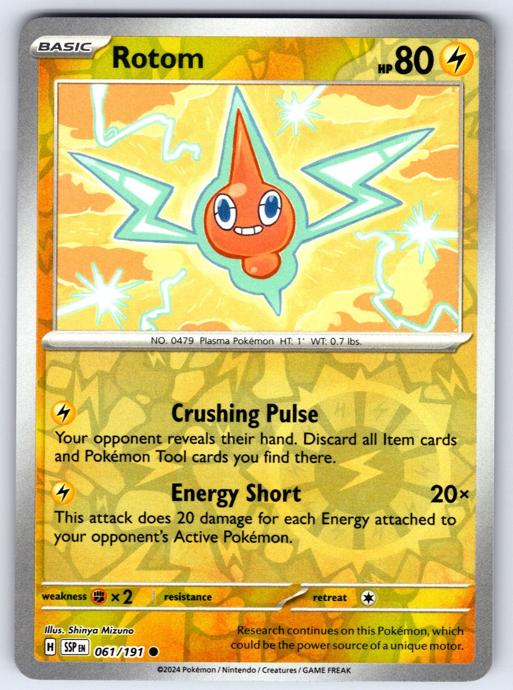 Rotom Reverse Holo Common SV08: Surging Sparks 061/191 NM 2024