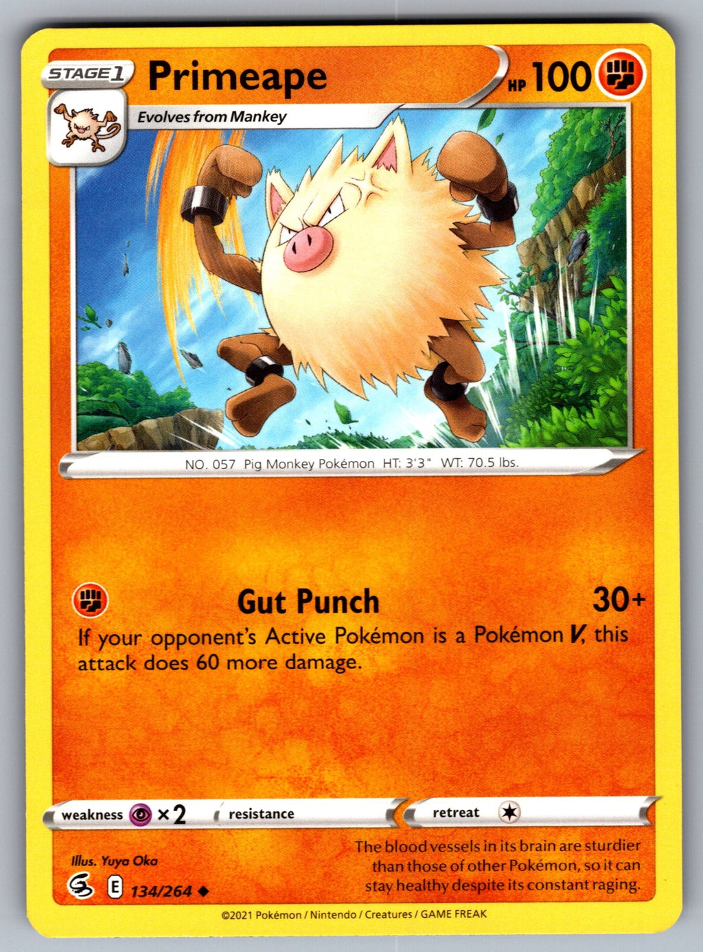 Primeape Uncommon SWSH08: Fusion Strike 134/264 NM 2021