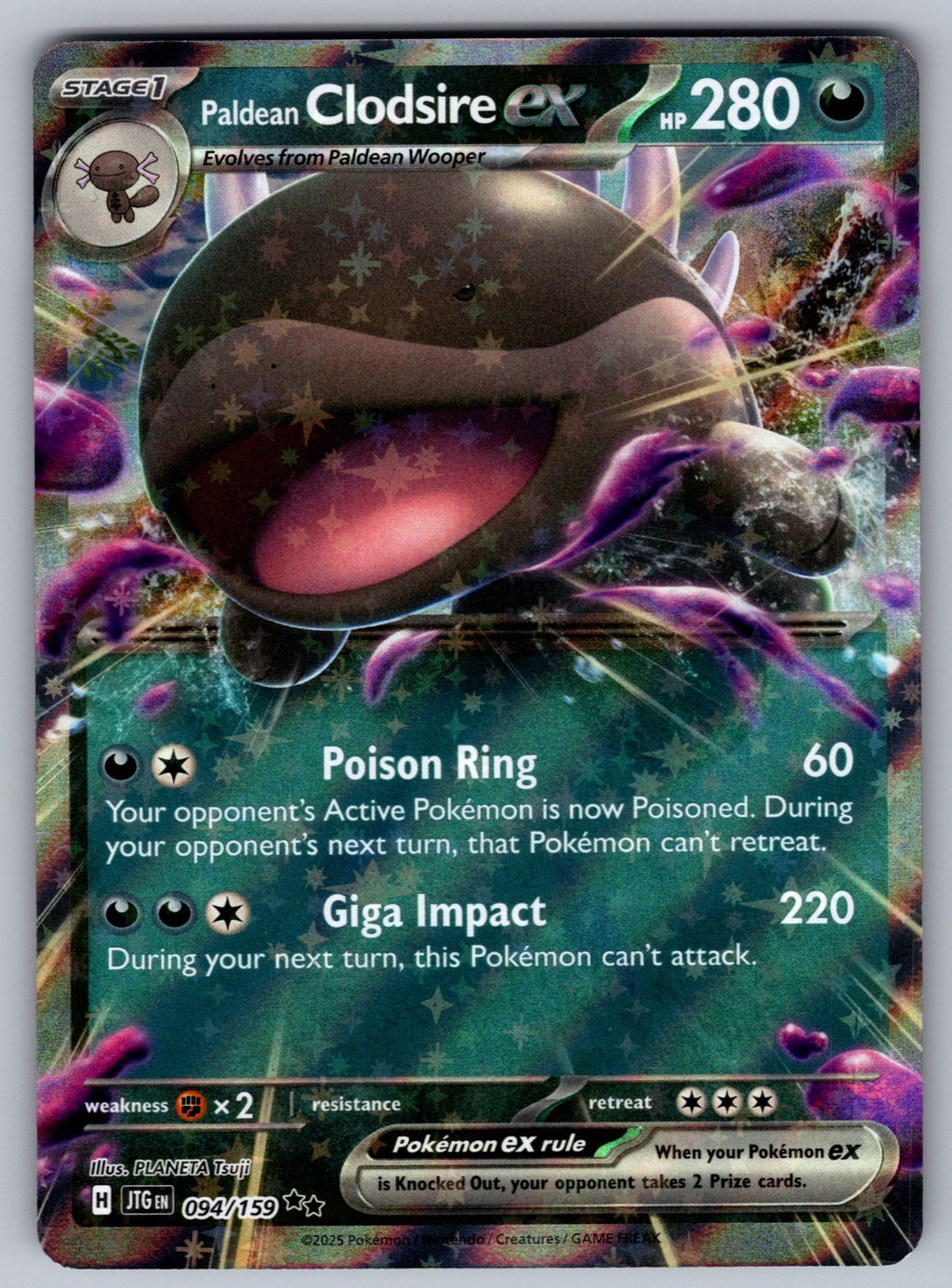 Paldean Clodsire ex Holo Double Rare SV09: Journey Together 094/159 NM 2025