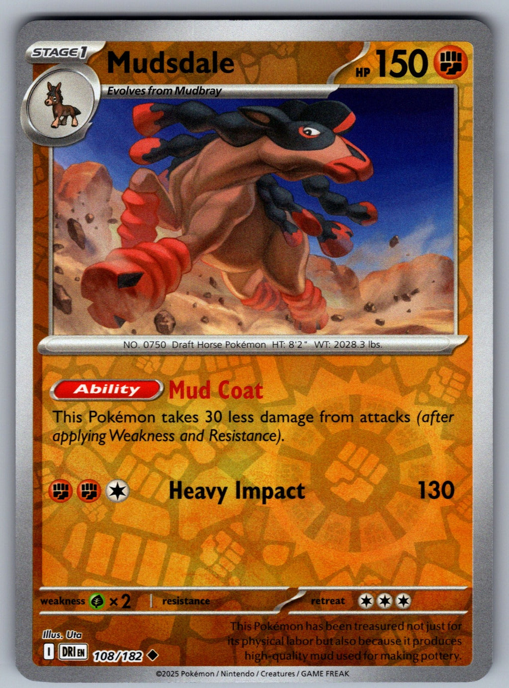 Mudsdale Reverse Holo Uncommon SV10: Destined Rivals 108/182 NM 2025