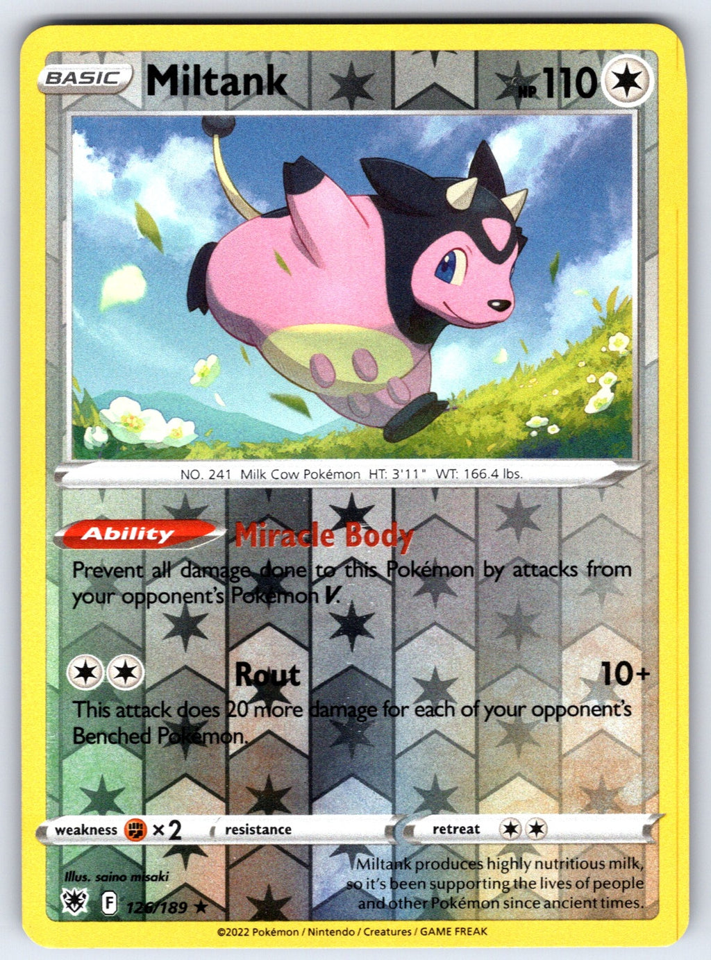 Miltank Reverse Holo Holo Rare SWSH10: Astral Radiance 126/189 NM 2022