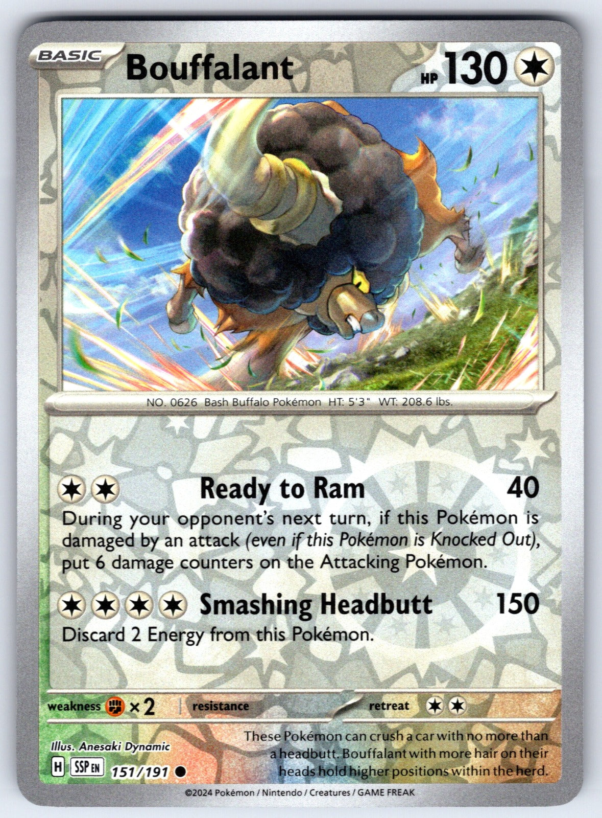 Bouffalant Reverse Holo Common SV08: Surging Sparks 151/191 NM 2024