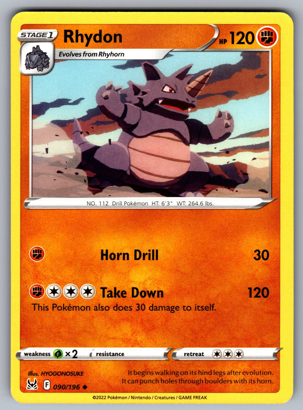 Rhydon Uncommon SWSH11: Lost Origin 090/196 NM 2022