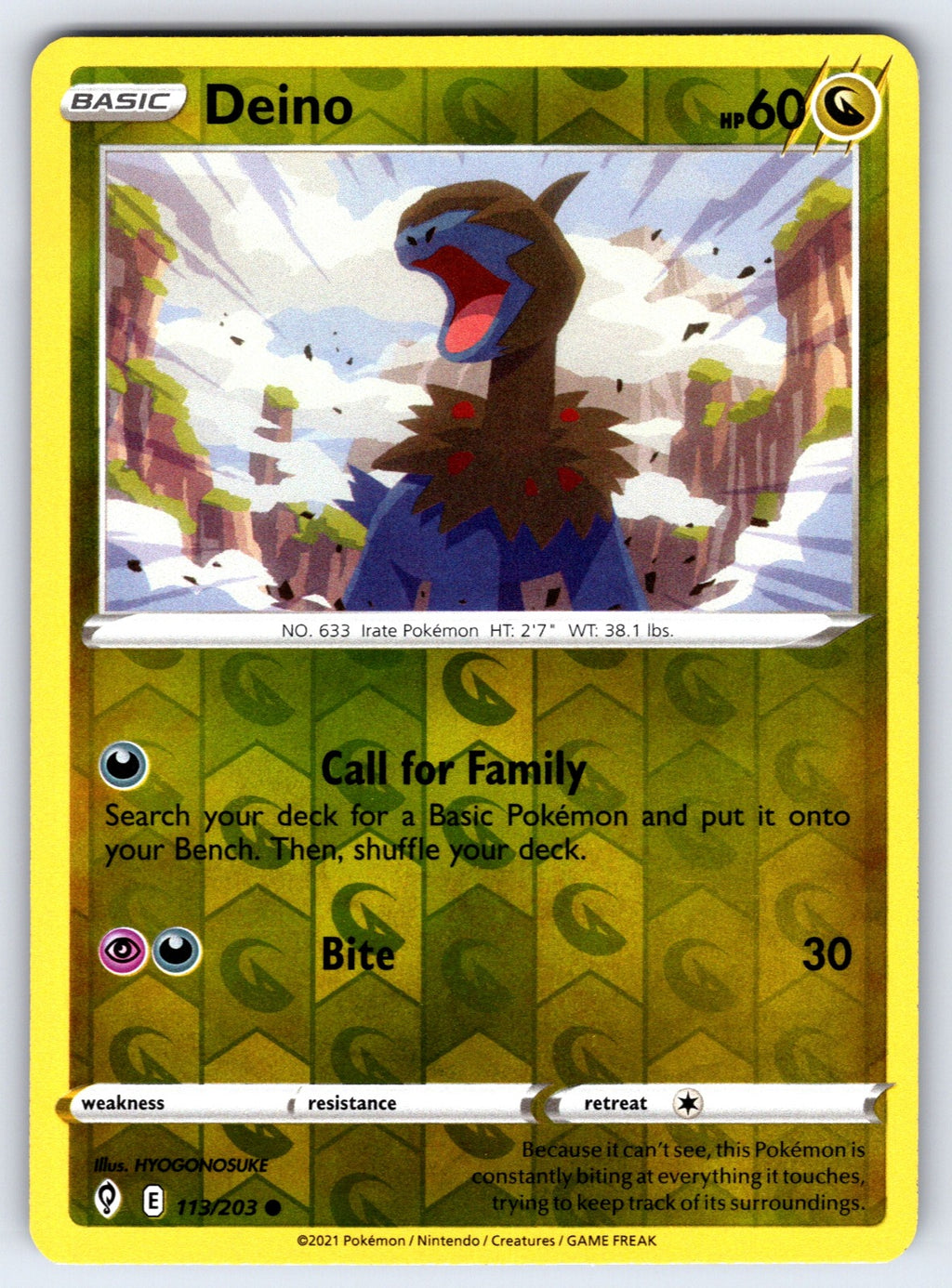 Deino Reverse Holo Common SWSH07: Evolving Skies 113/203 NM 2021