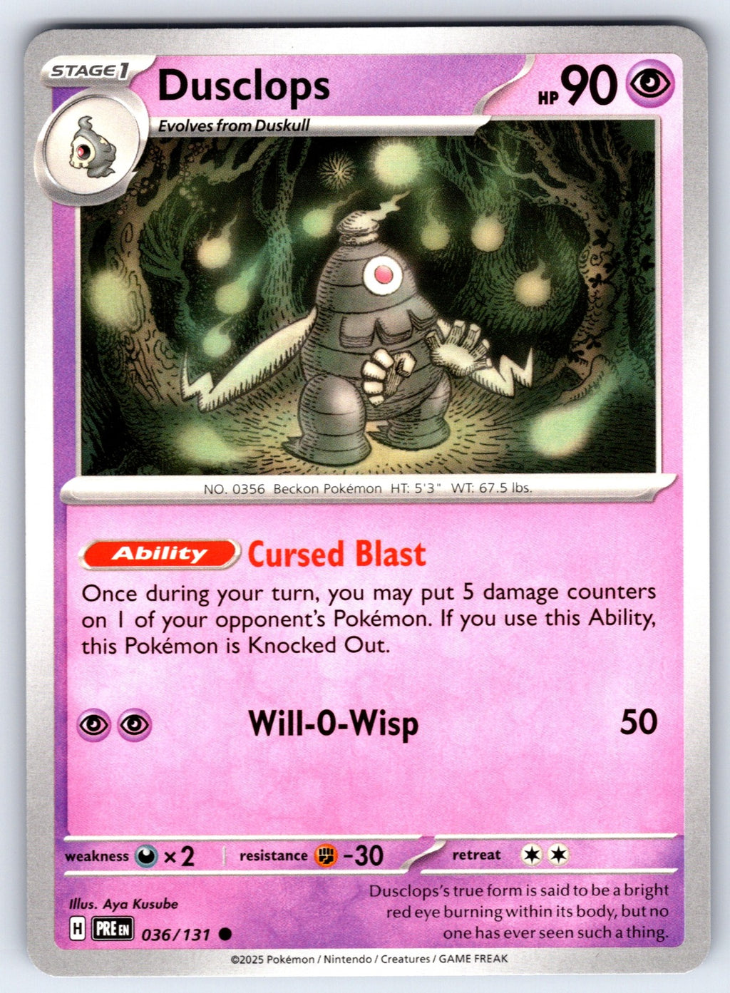 Dusclops Common SV: Prismatic Evolutions 036/131 NM 2025