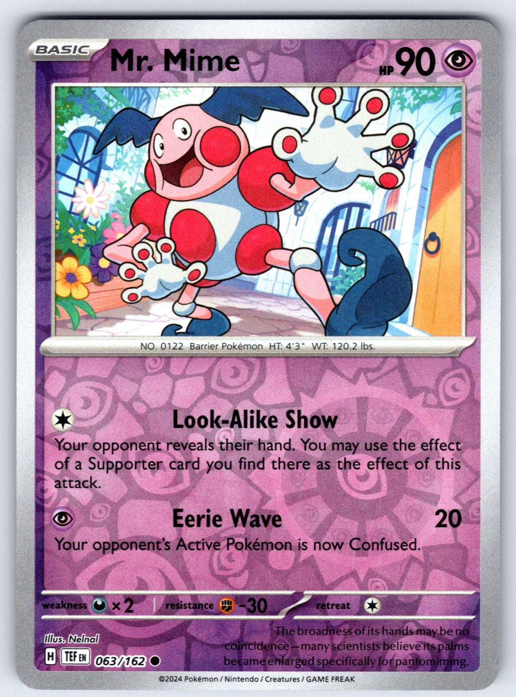 Mr. Mime Reverse Holo Common SV05: Temporal Forces 063/162 NM 2024