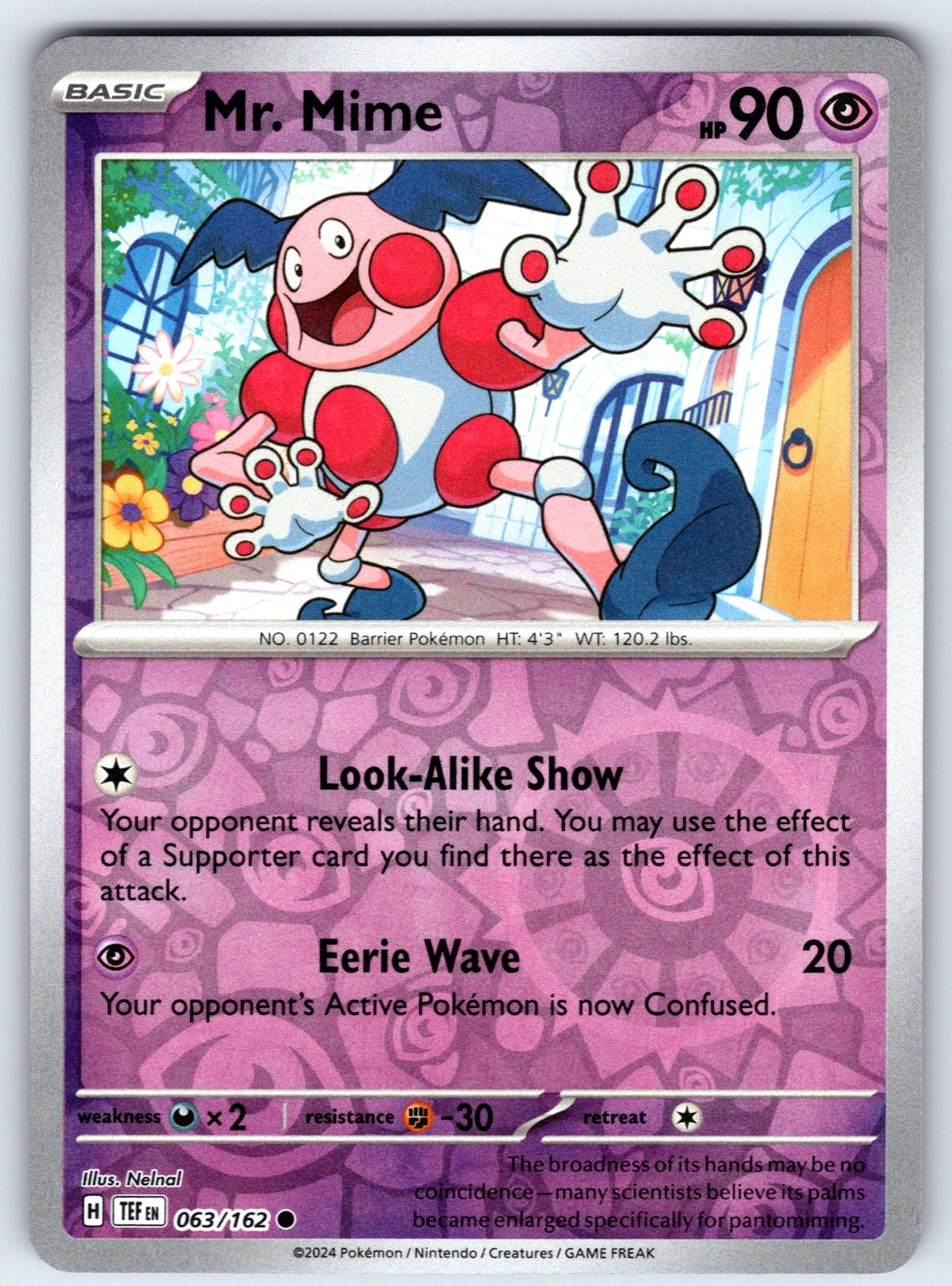 Mr. Mime Reverse Holo Common SV05: Temporal Forces 063/162 NM 2024
