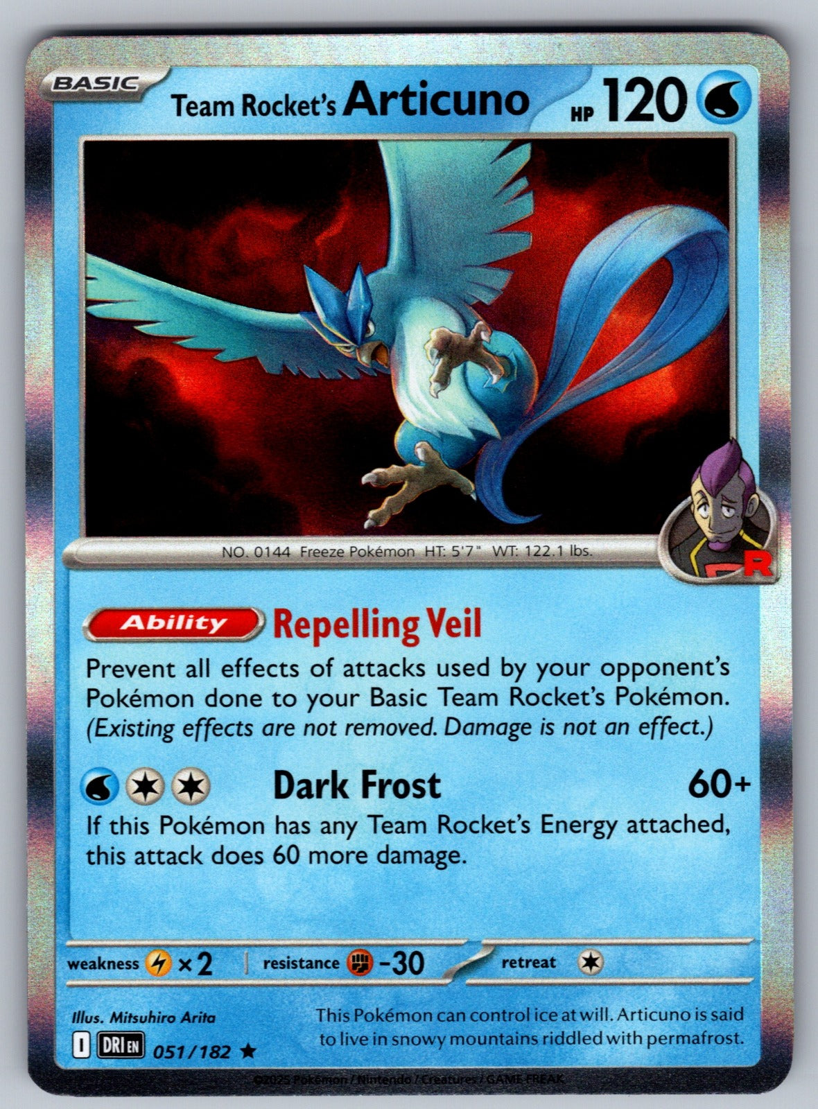Team Rocket's Articuno Holo Rare SV10: Destined Rivals 051/182 NM 2025