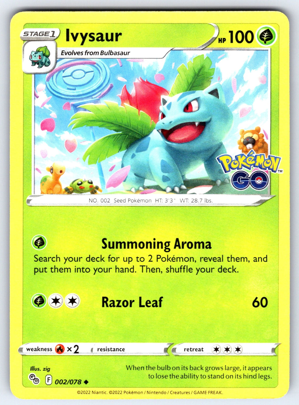 Ivysaur Uncommon Pokemon GO 002/078 NM 2022