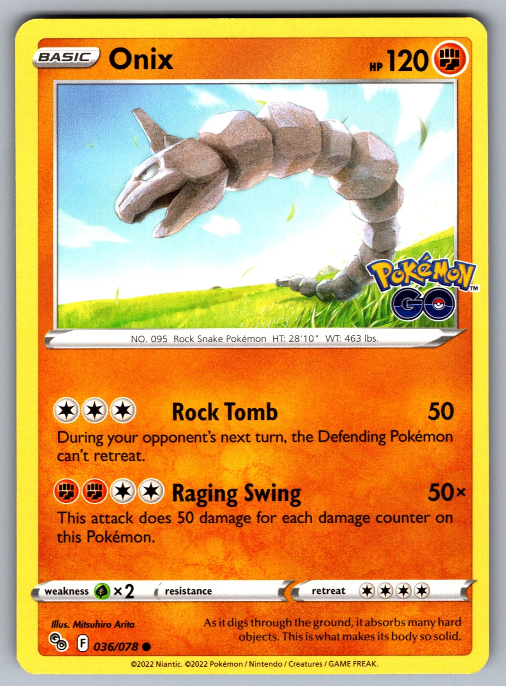 Onix Common Pokemon GO 036/078 NM 2022