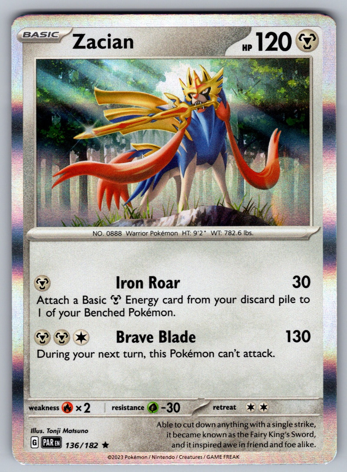 Zacian Holo Rare SV04: Paradox Rift 136/182 NM 2023