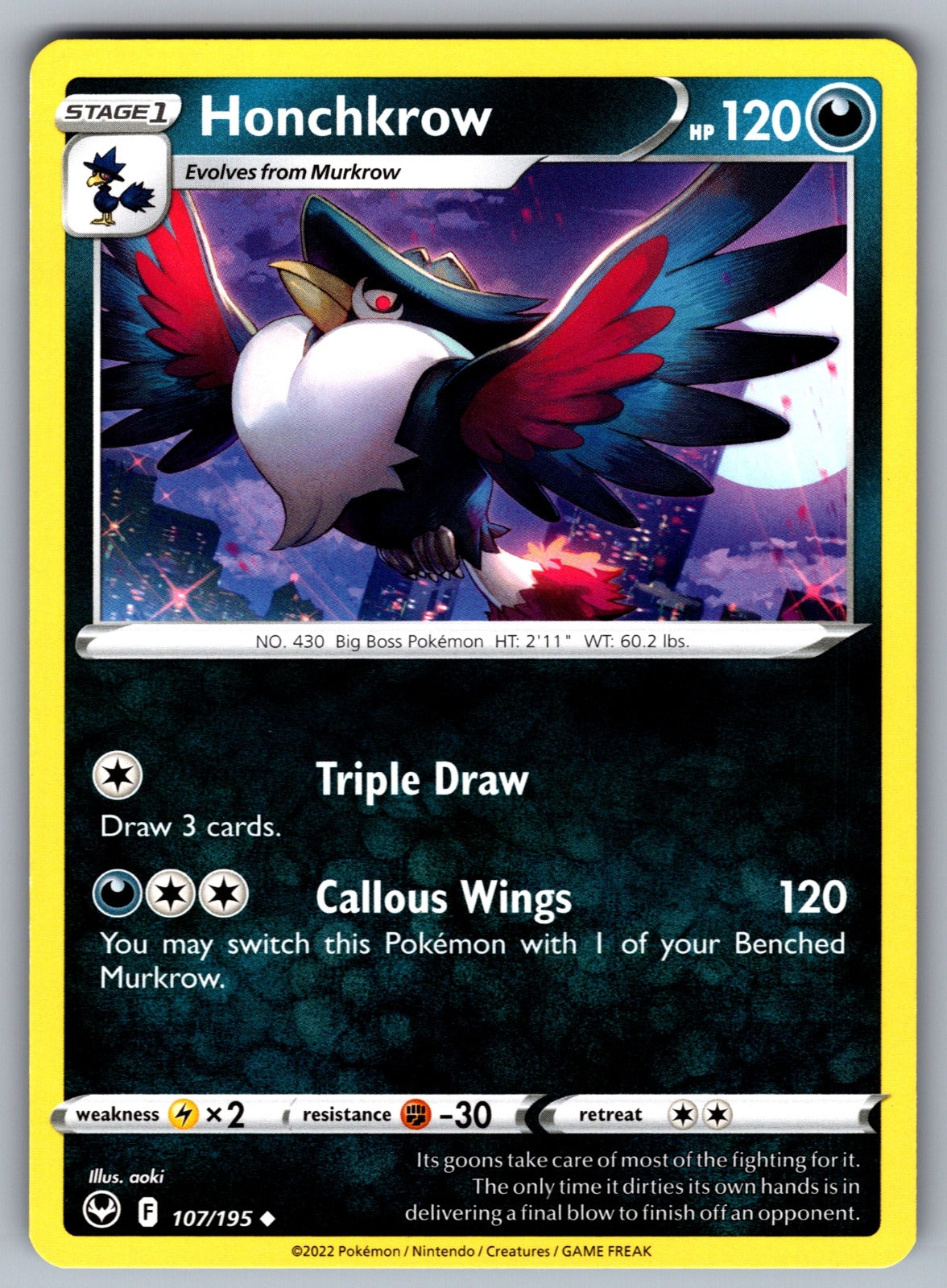 Honchkrow Uncommon SWSH12: Silver Tempest 107/195 NM 2022