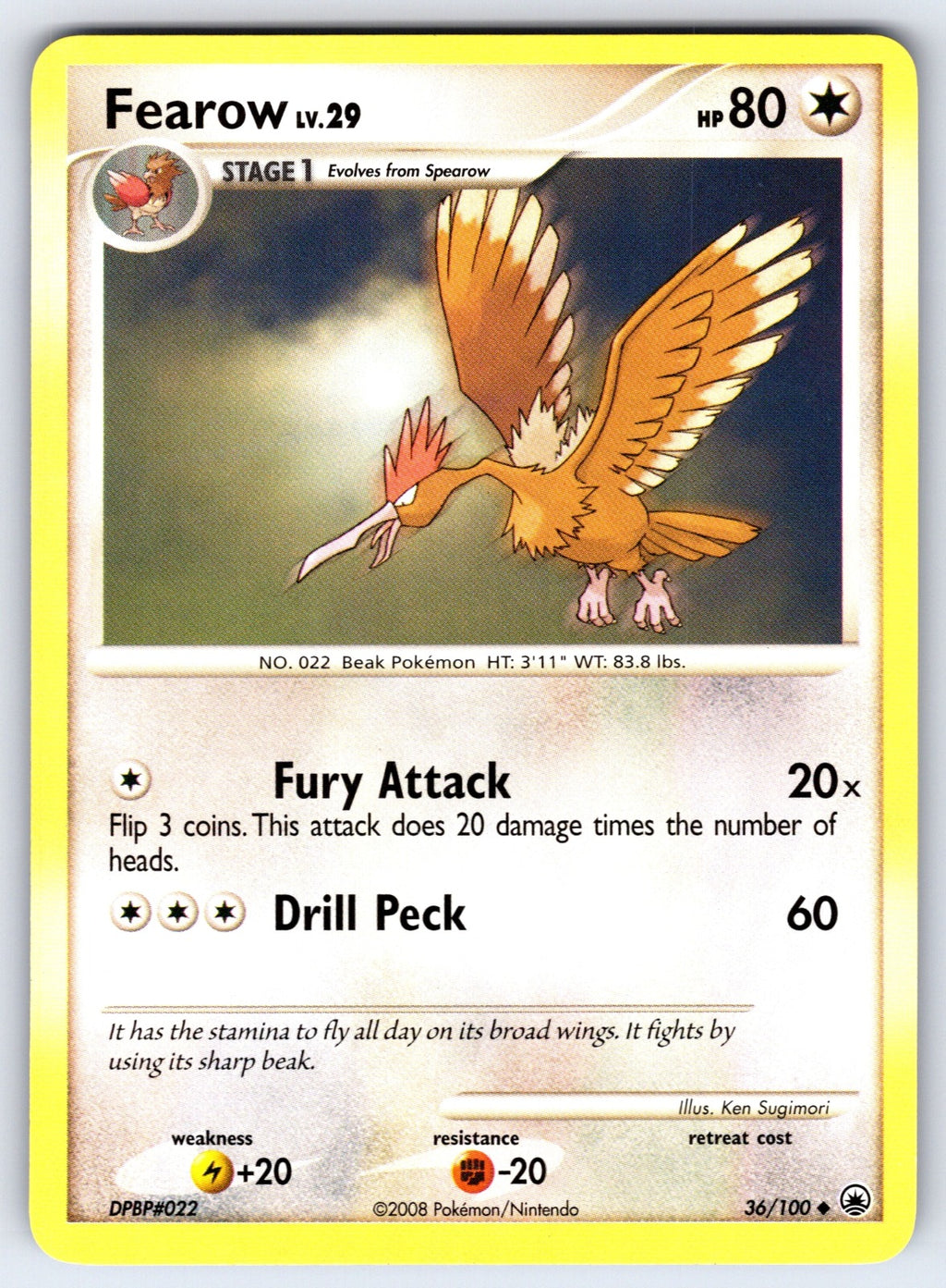 Fearow Uncommon Majestic Dawn 36/100 LP 2008