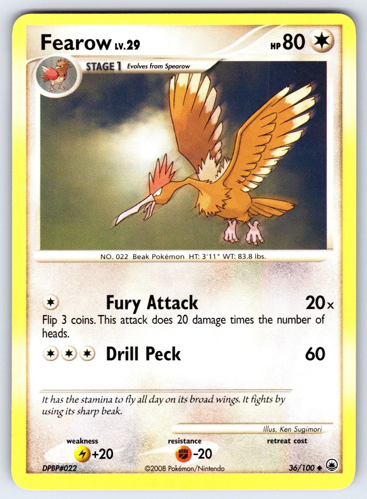 Fearow Uncommon Majestic Dawn 36/100 LP 2008