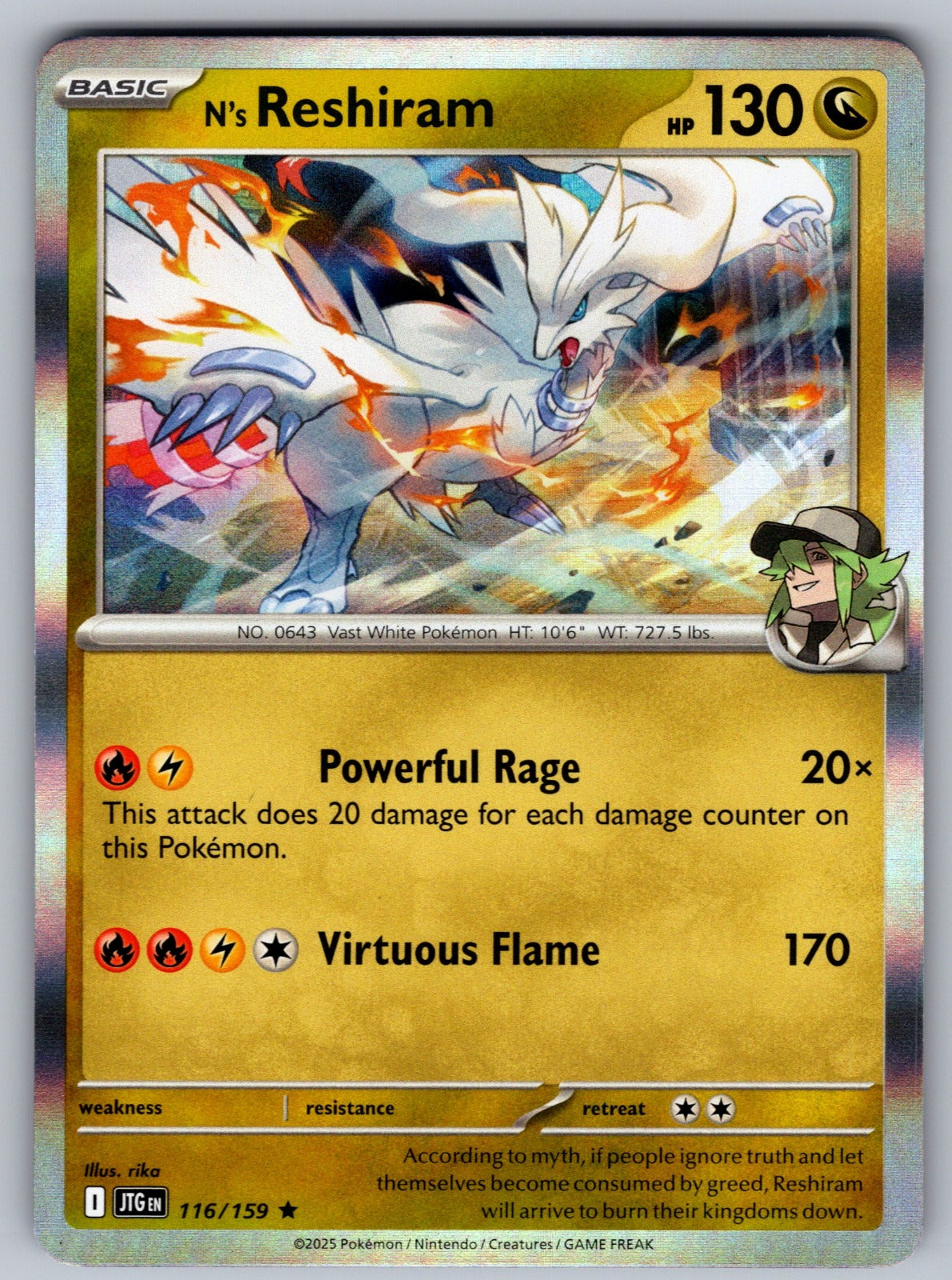 N's Reshiram Holo Rare SV09: Journey Together 116/159 NM 2025