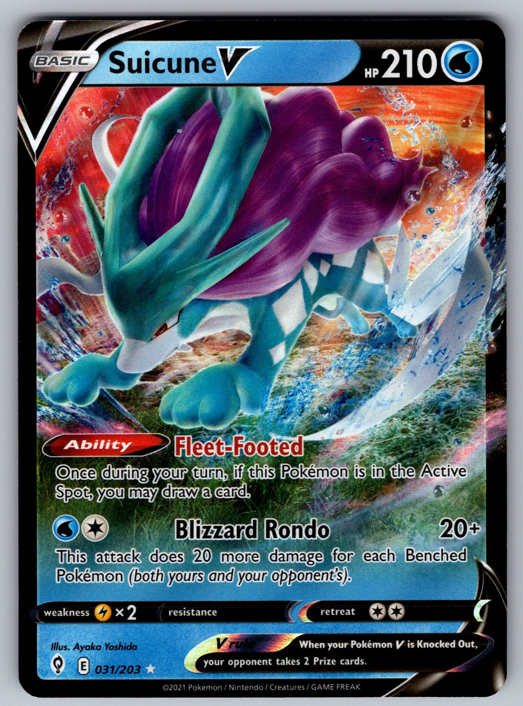 Suicune V Holo Ultra Rare SWSH07: Evolving Skies 031/203 NM 2021