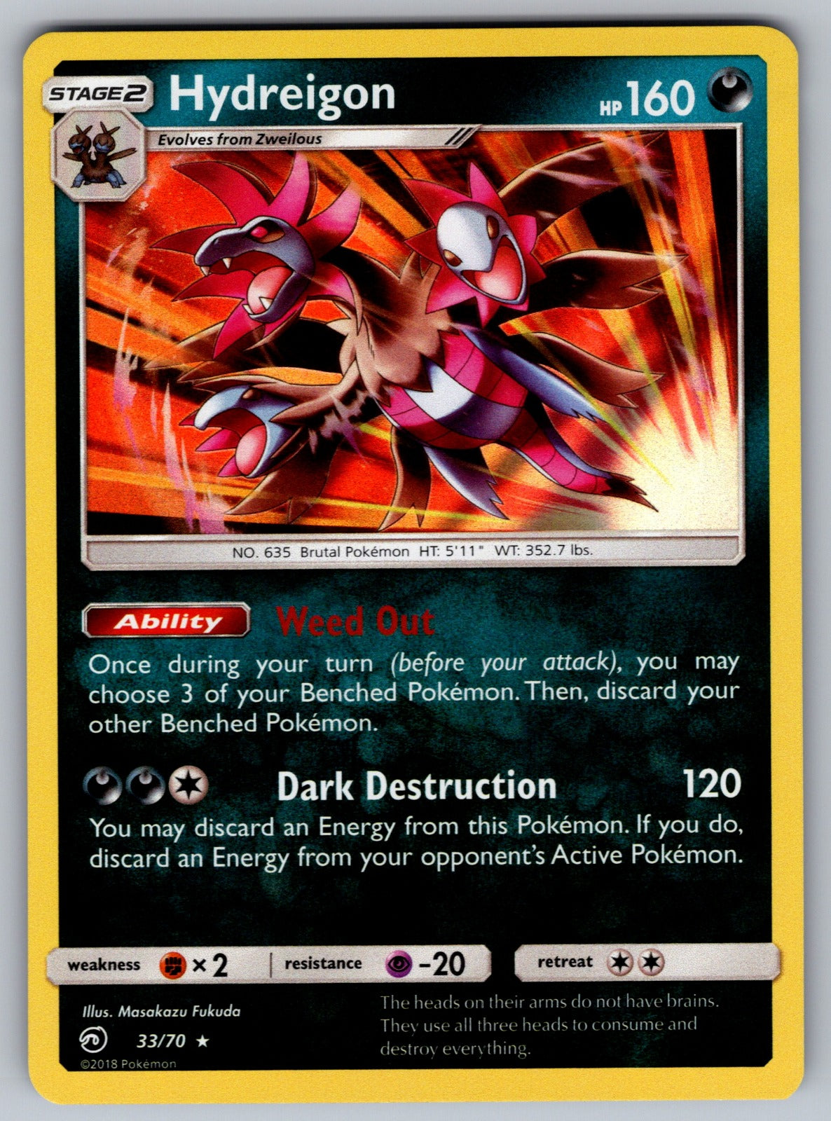 Hydreigon Holo Rare Dragon Majesty 33/70 NM 2018