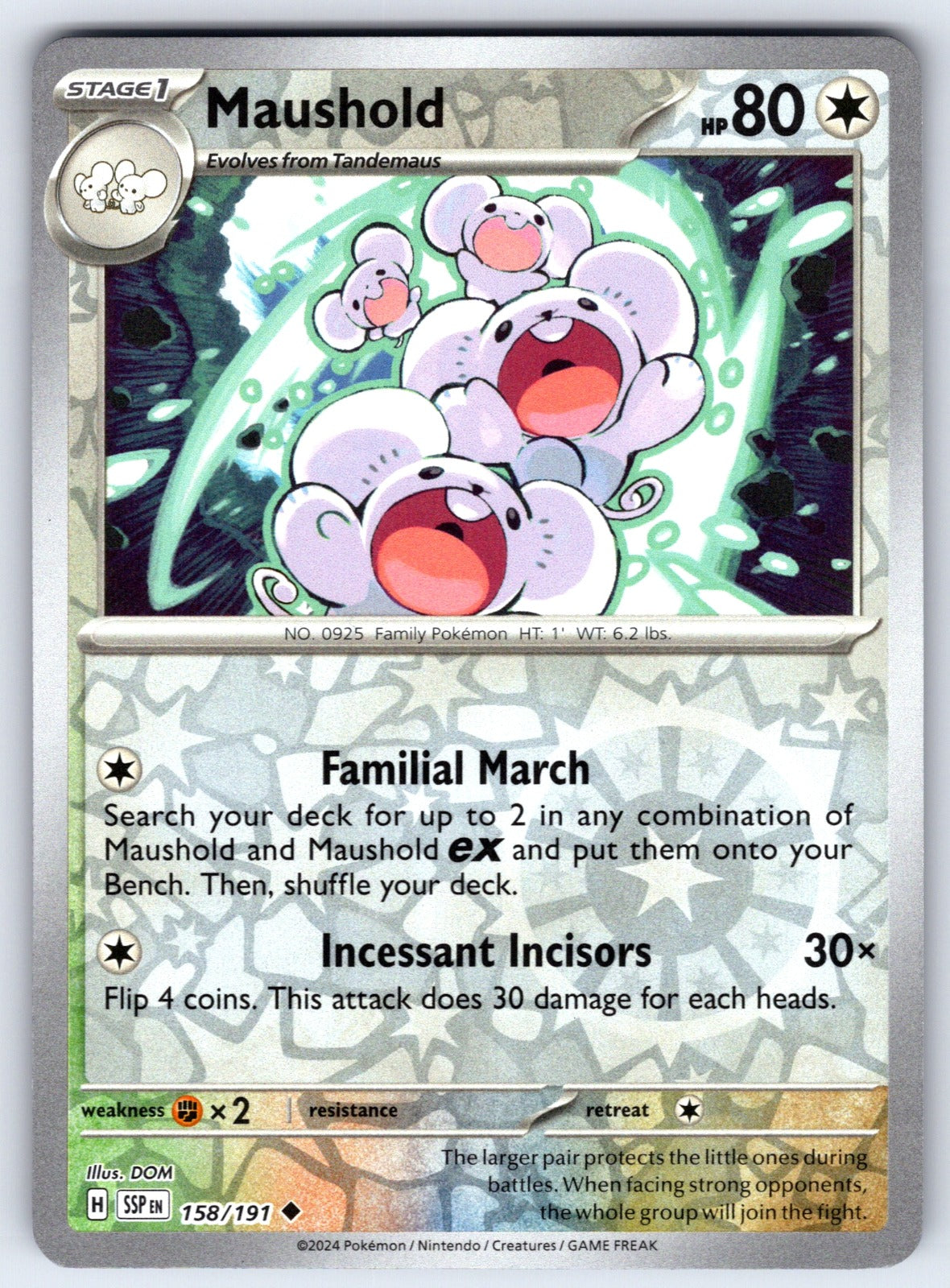 Maushold Reverse Holo Uncommon SV08: Surging Sparks 158/191 NM 2024