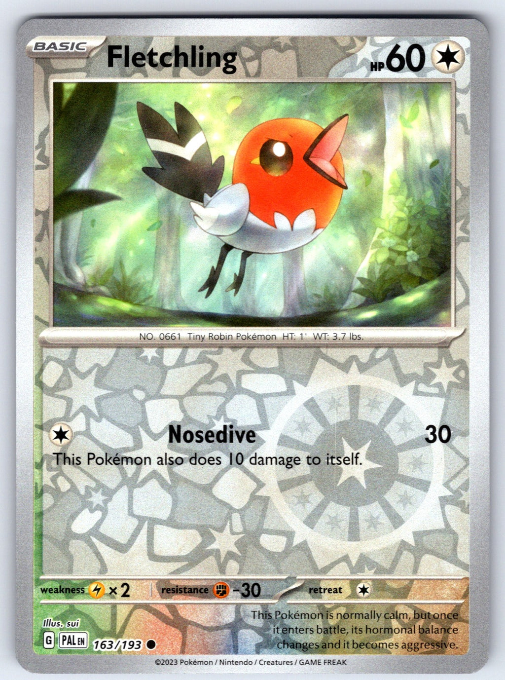 Fletchling Reverse Holo Common SV02: Paldea Evolved 163/193 NM 2023