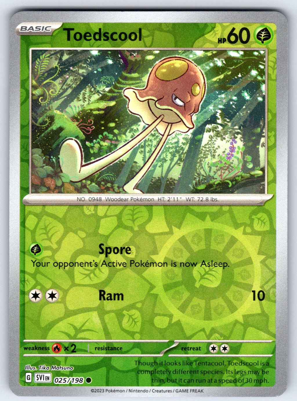 Toedscool Reverse Holo Common SV01: Scarlet & Violet Base Set 025/198 NM 2023
