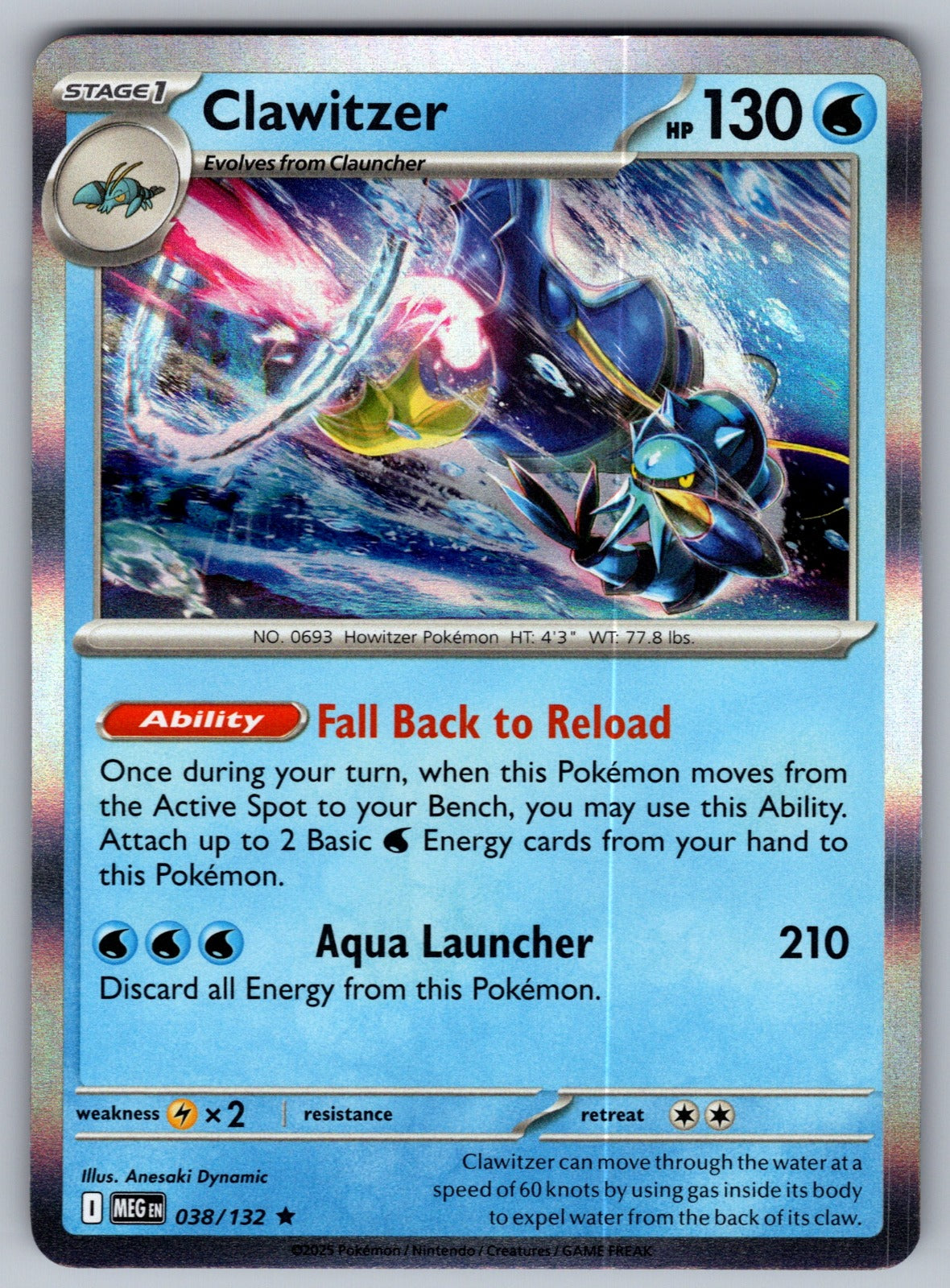 Clawitzer Holo Rare ME01: Mega Evolution 038/132 NM 2025