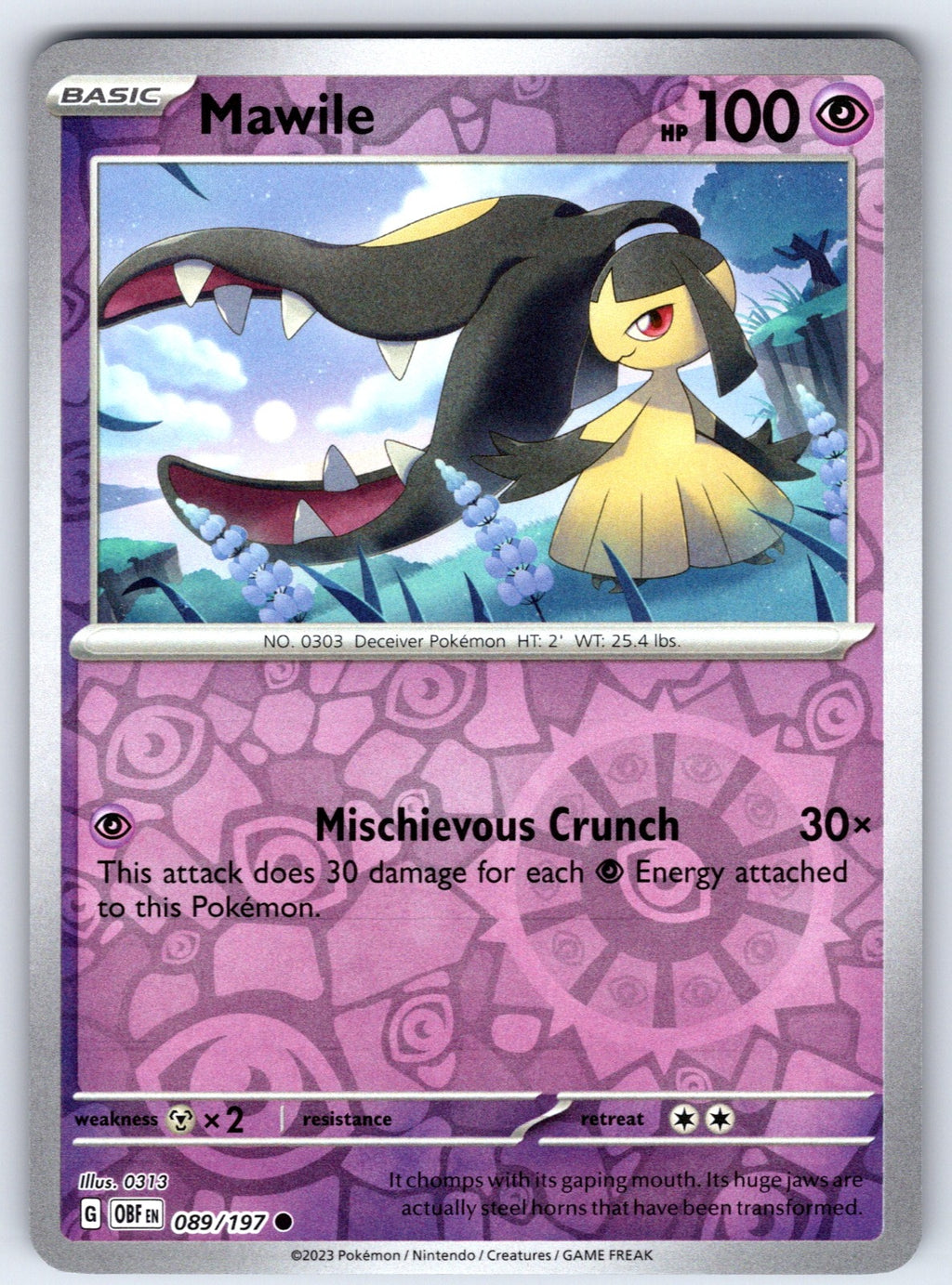 Mawile Reverse Holo Common SV03: Obsidian Flames 089/197 NM 2023