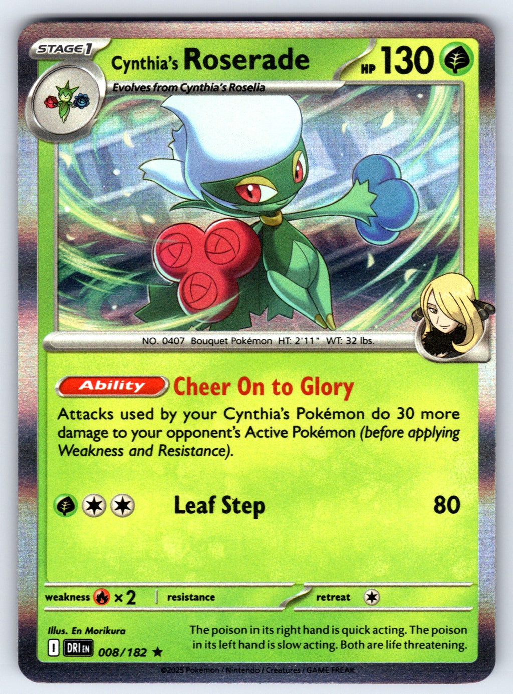Cynthia's Roserade Holo Rare SV10: Destined Rivals 008/182 NM 2025