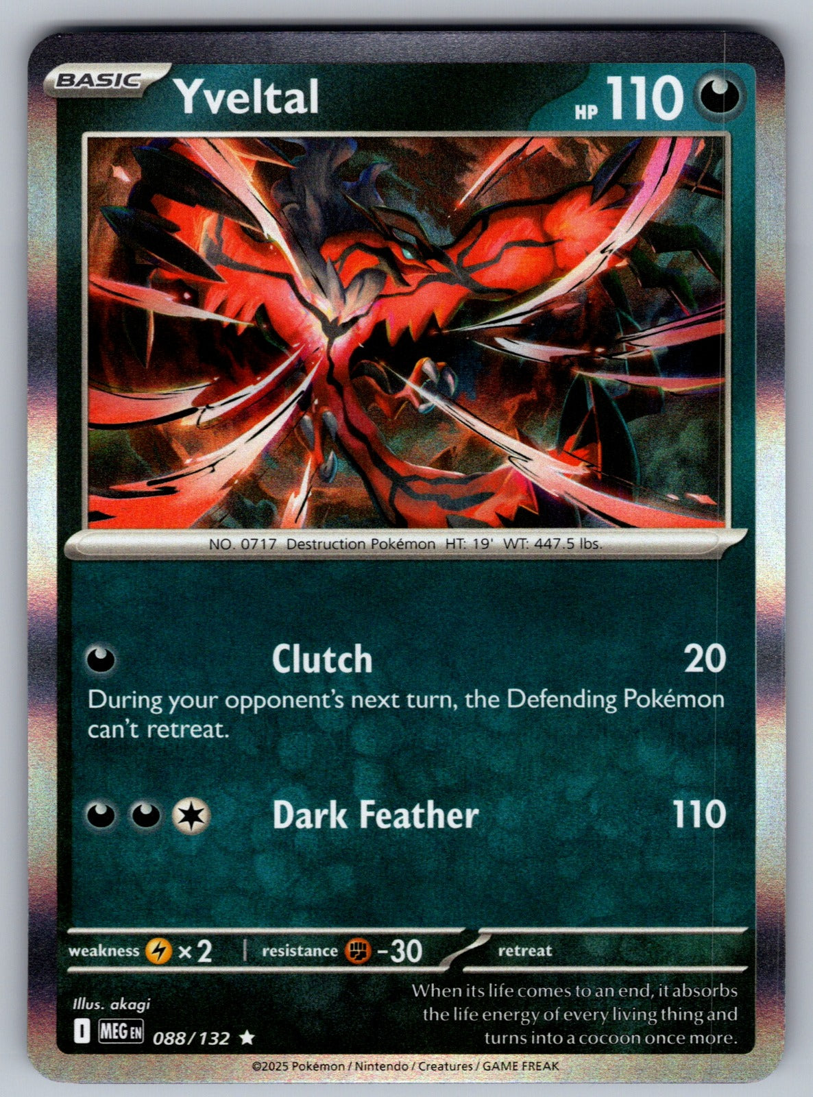 Yveltal Holo Rare ME01: Mega Evolution 088/132 NM 2025