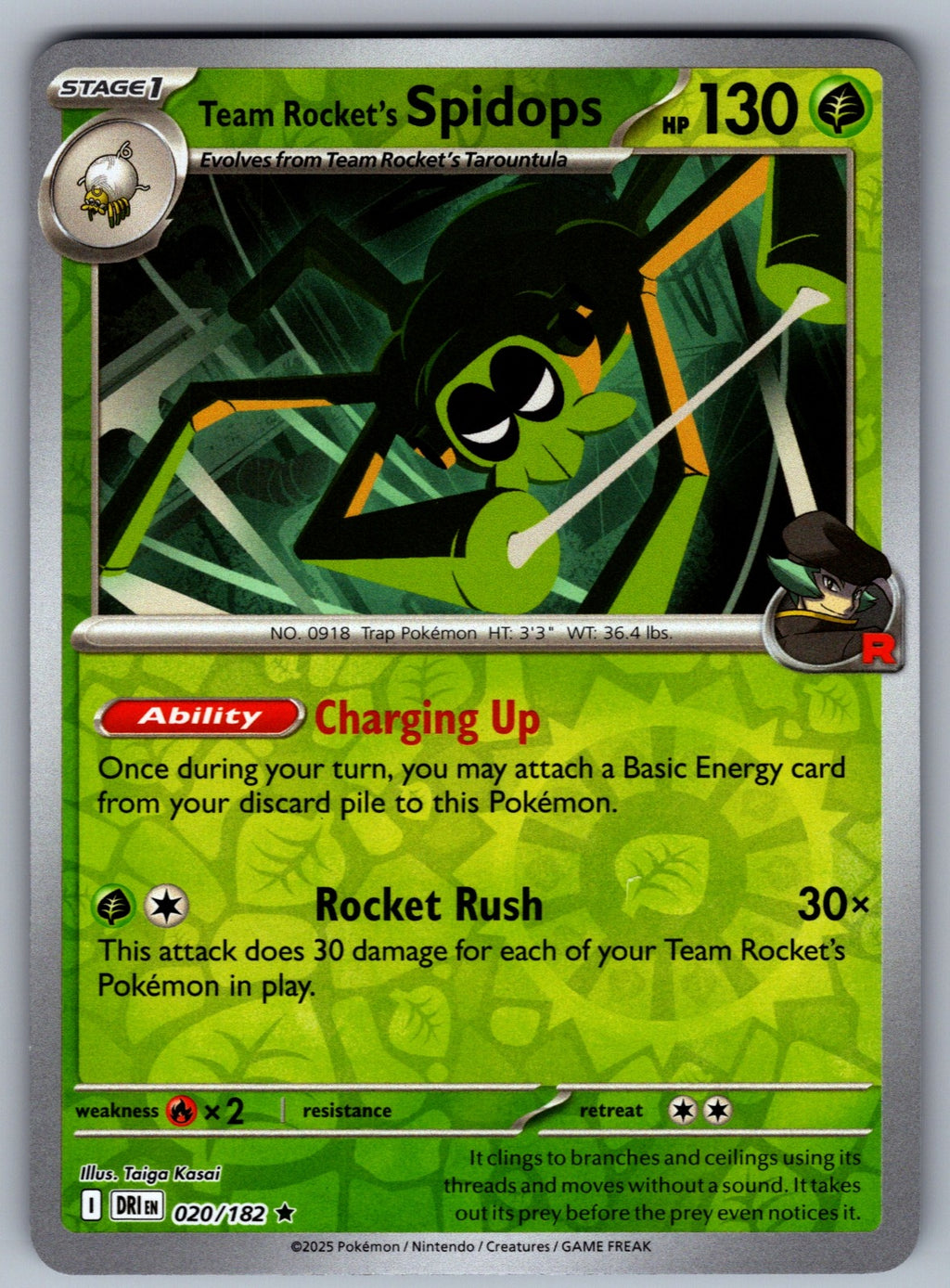 Team Rocket's Spidops Reverse Holo Rare SV10: Destined Rivals 020/182 NM 2025
