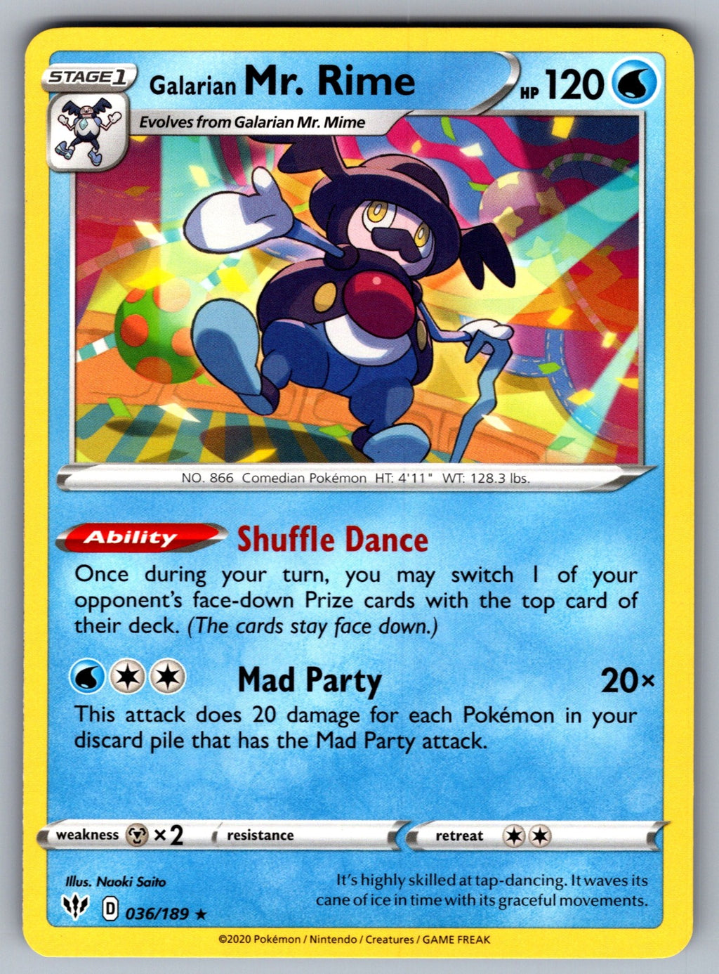 Galarian Mr. Rime Rare SWSH03: Darkness Ablaze 036/189 NM 2020