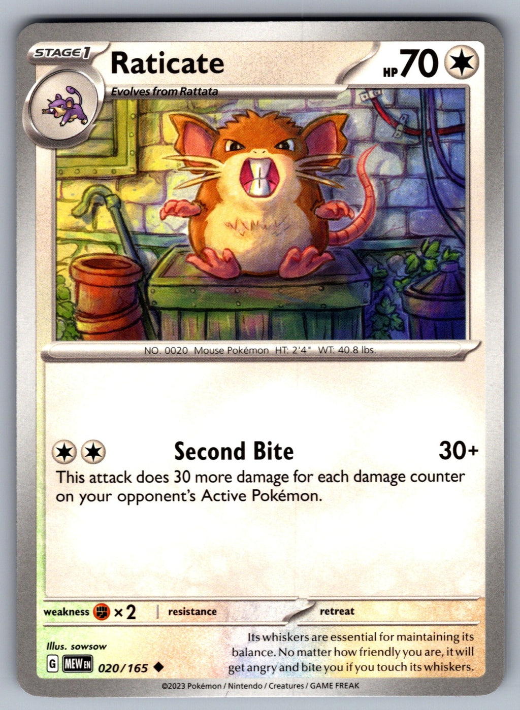 Raticate Uncommon SV: Scarlet & Violet 151 020/165 NM 2023