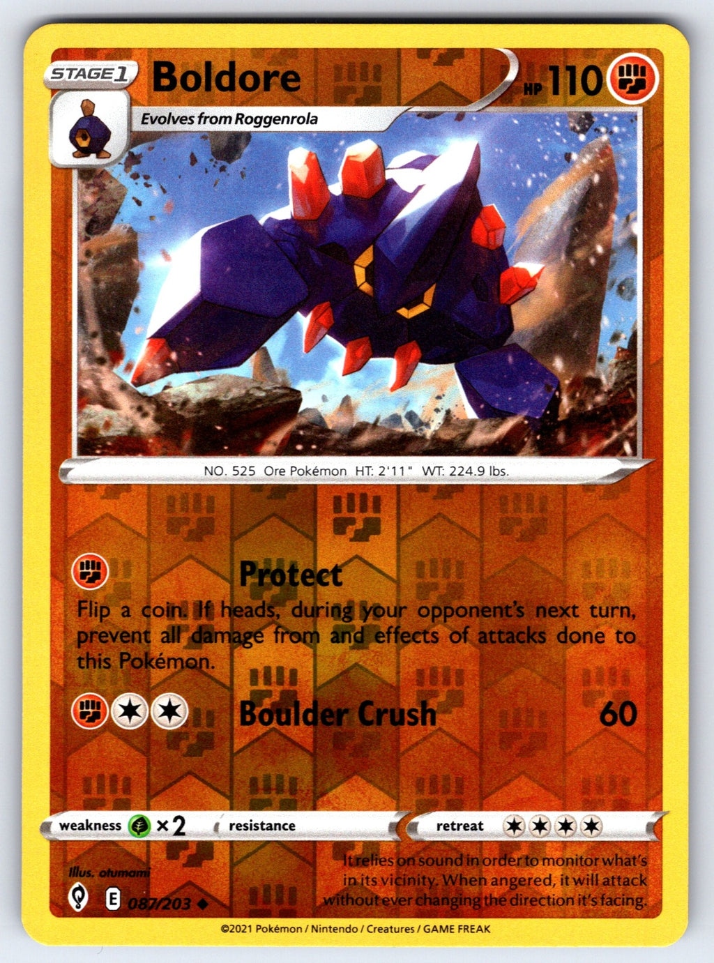 Boldore Reverse Holo Uncommon SWSH07: Evolving Skies 087/203 NM 2021