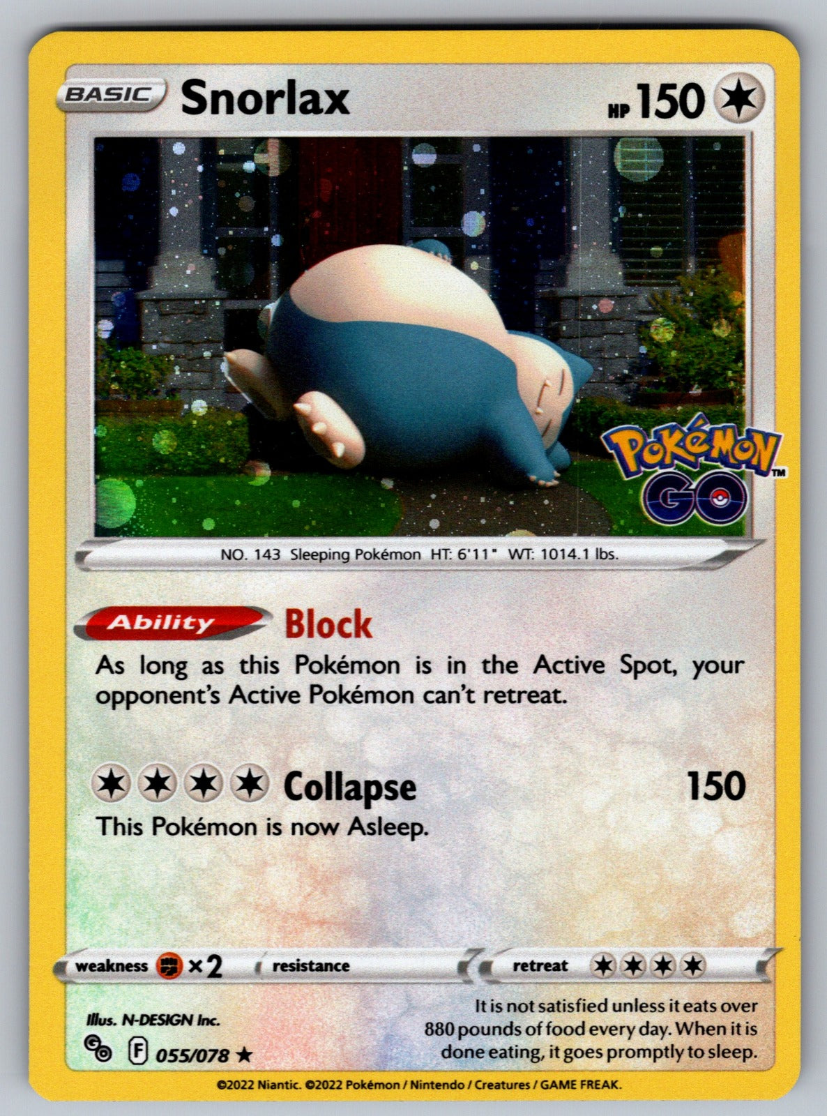 Snorlax Holo Rare Pokemon GO 055/078 NM 2022