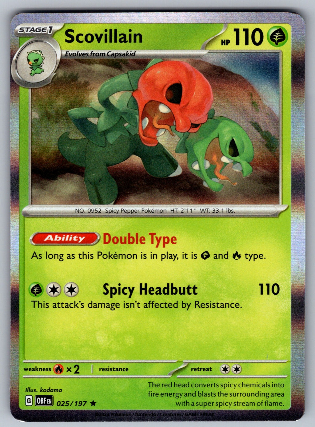Scovillain Holo Rare SV03: Obsidian Flames 025/197 NM 2023
