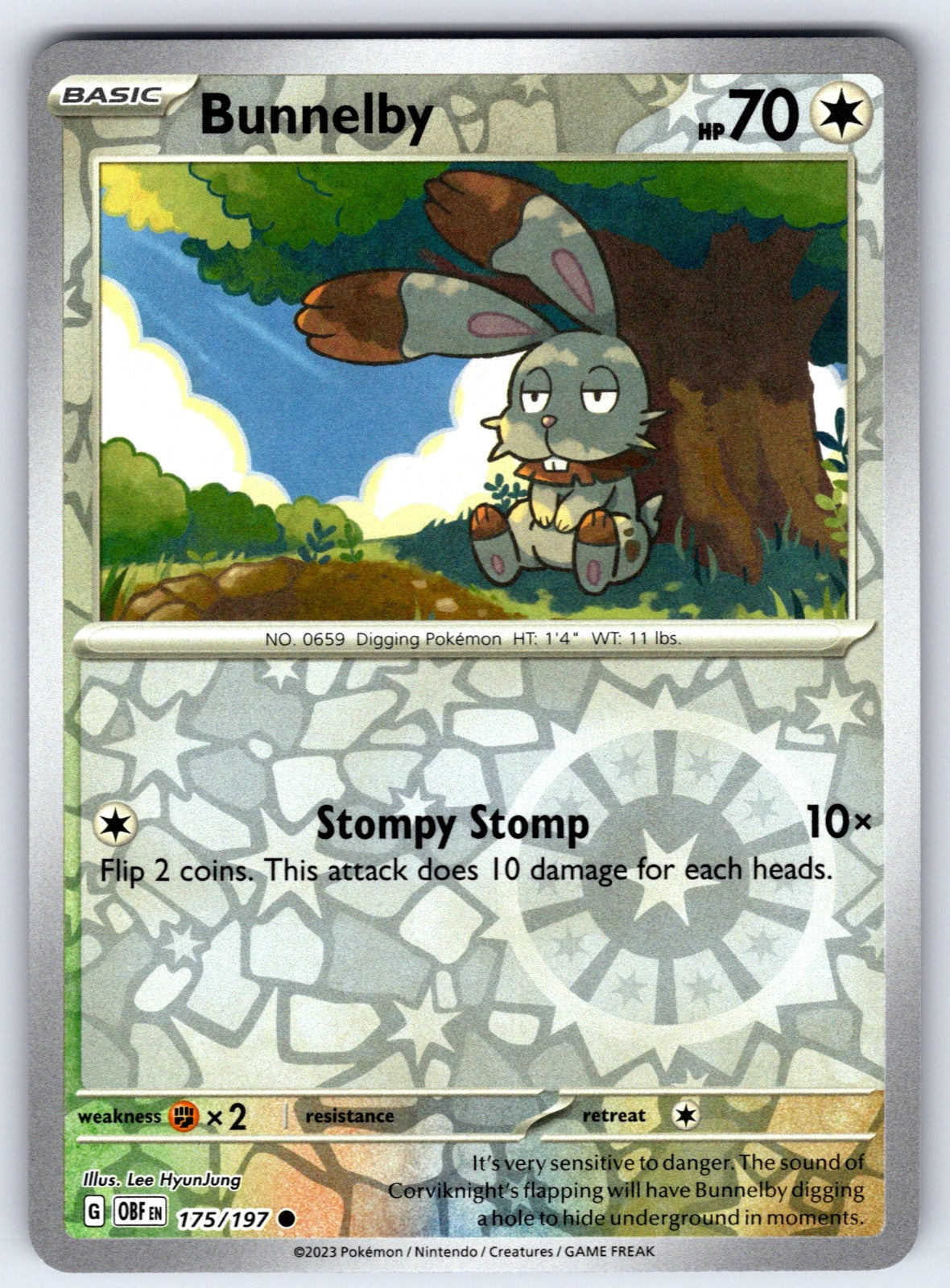 Bunnelby Reverse Holo Common SV03: Obsidian Flames 175/197 NM 2023