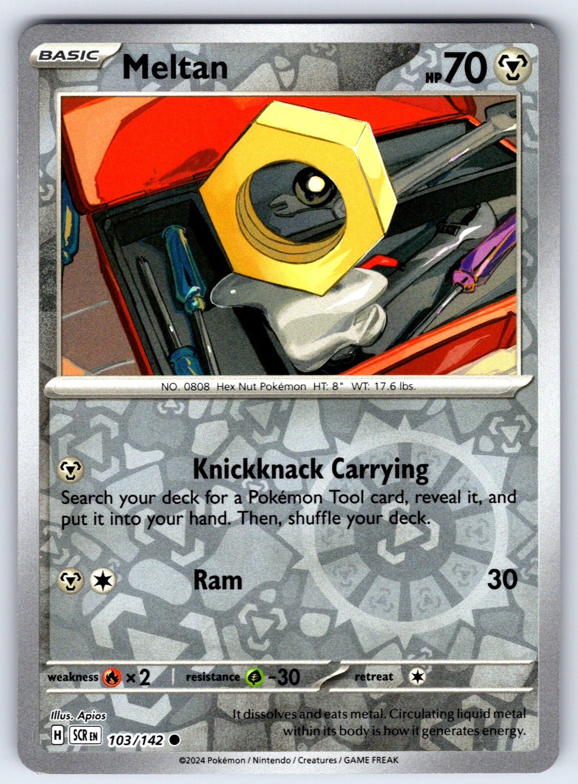 Meltan Reverse Holo Common SV07: Stellar Crown 103/142 NM 2024