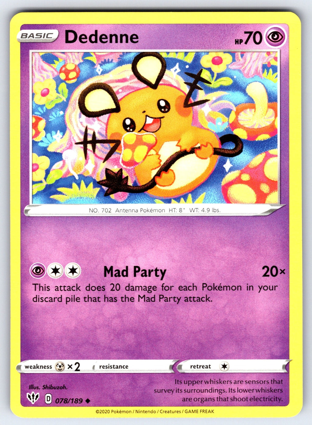 Dedenne Uncommon SWSH03: Darkness Ablaze 078/189 NM 2020