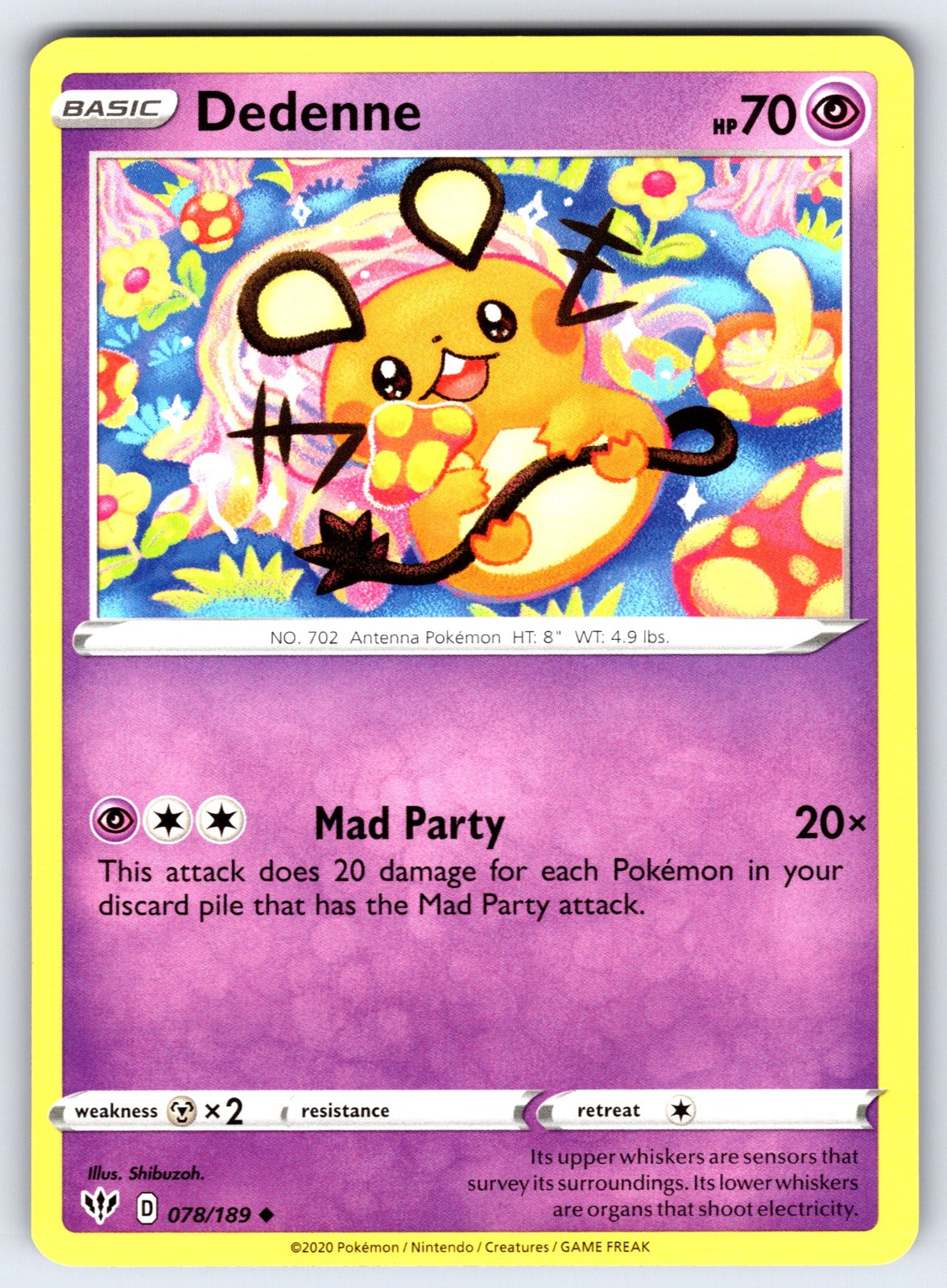 Dedenne Uncommon SWSH03: Darkness Ablaze 078/189 NM 2020