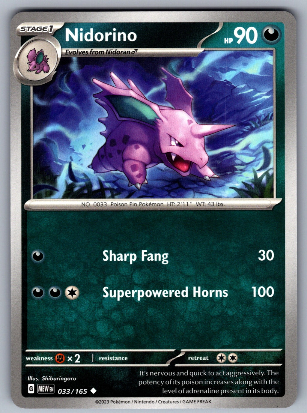 Nidorino Uncommon SV: Scarlet & Violet 151 033/165 NM 2023