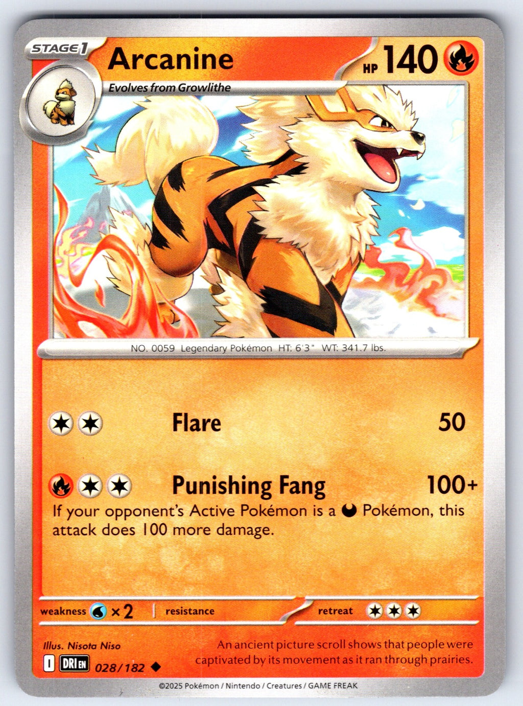Arcanine Uncommon SV10: Destined Rivals 028/182 LP 2025