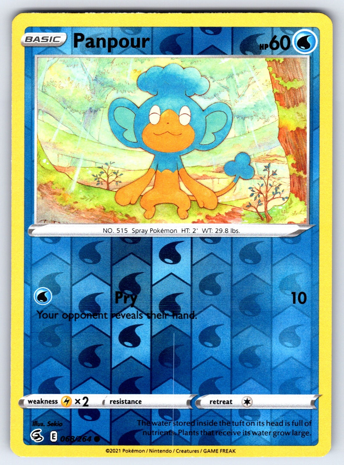 Panpour Reverse Holo Common SWSH08: Fusion Strike 068/264 NM 2021