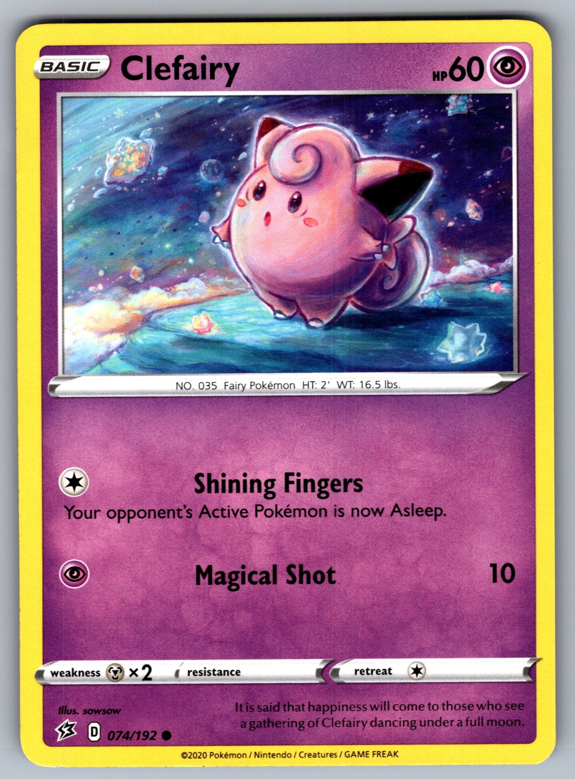 Clefairy Common SWSH02: Rebel Clash 074/192 NM 2020