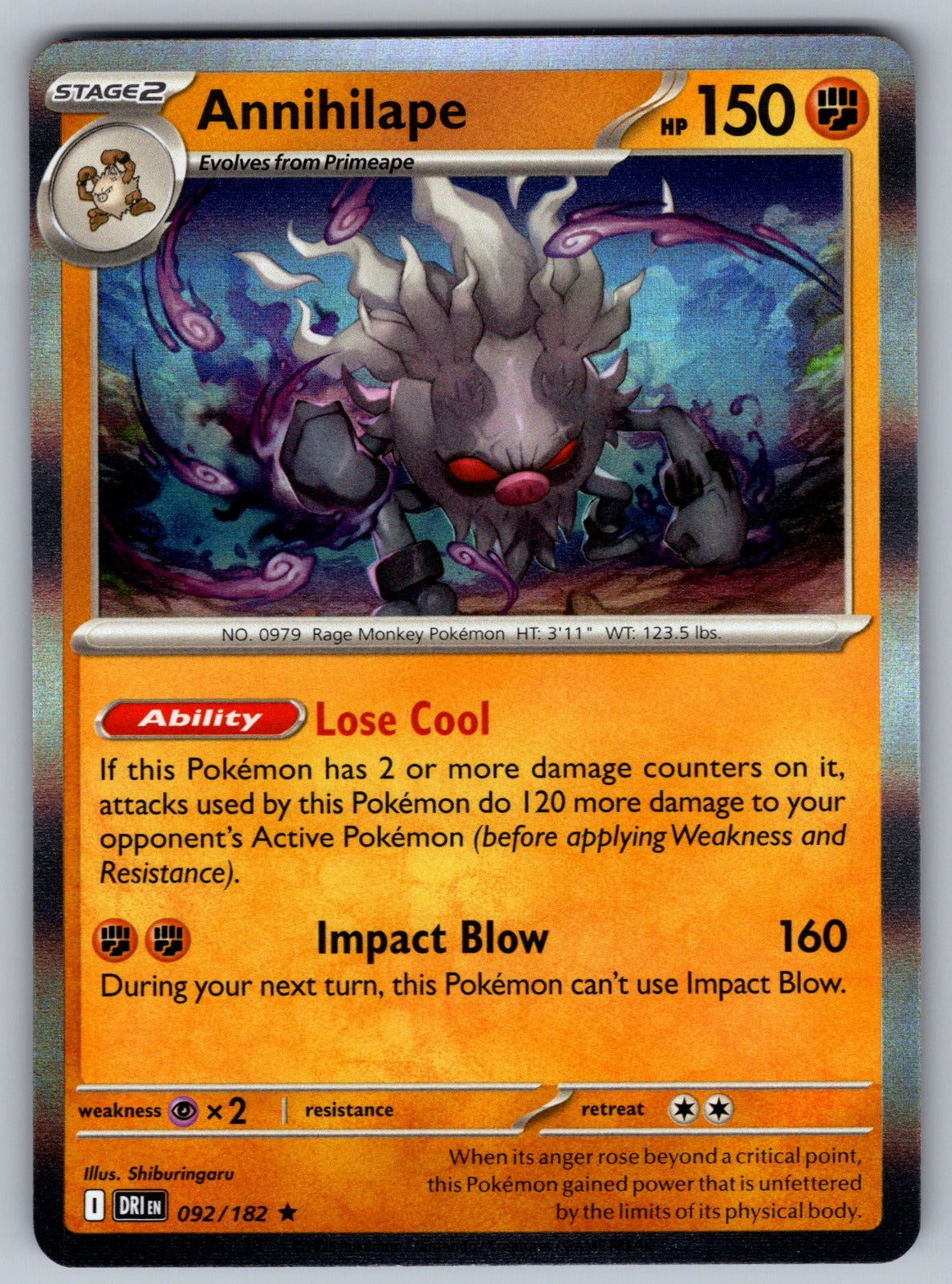 Annihilape Holo Rare SV10: Destined Rivals 092/182 NM 2025